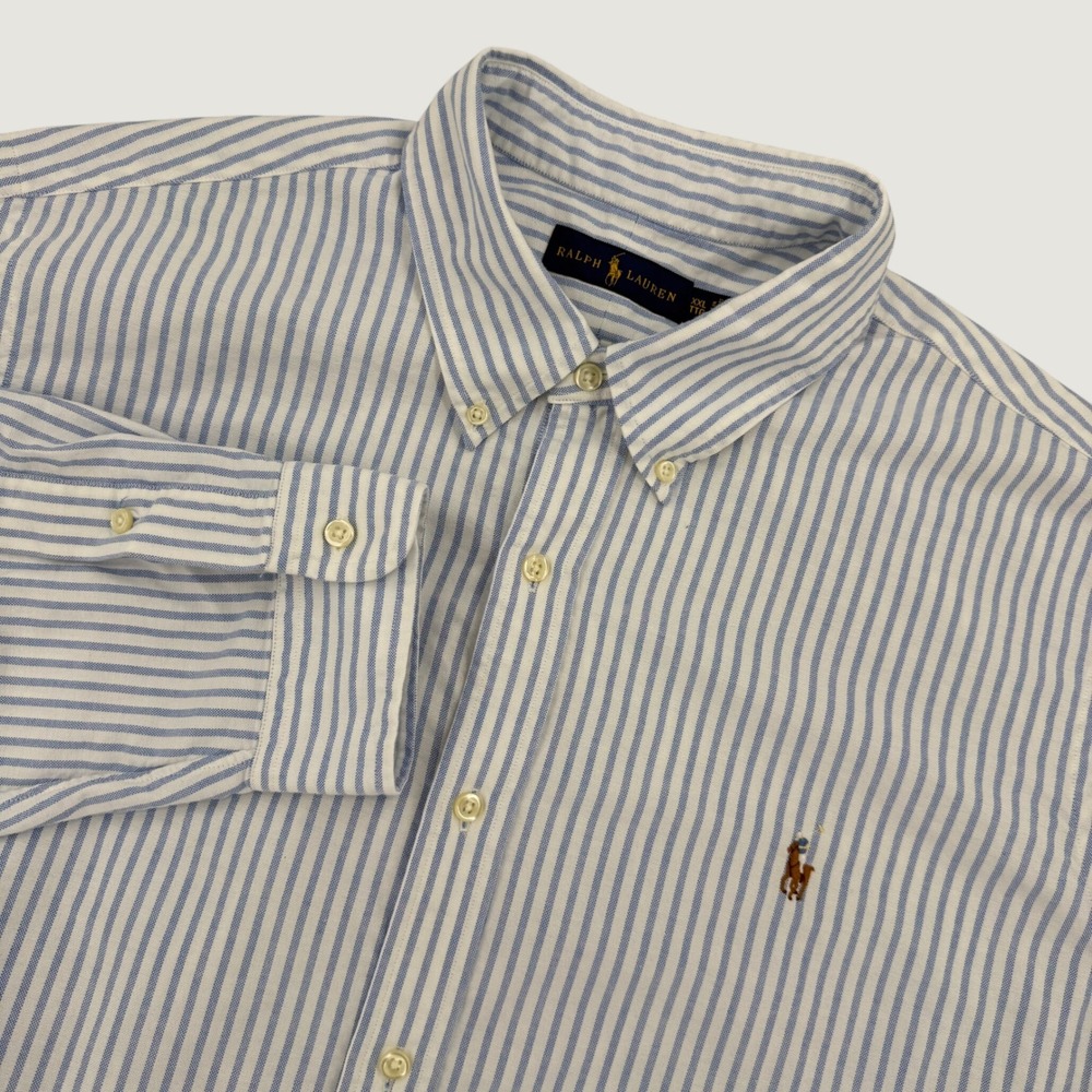 Ralph Lauren Mens XXL Blue White Striped Oxford Button Down Shirt 100% Cotton